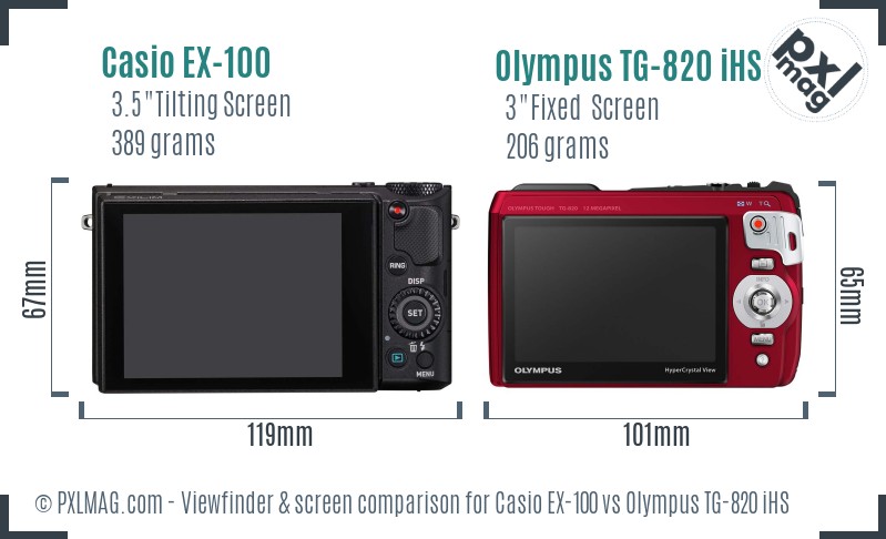 Casio EX-100 vs Olympus TG-820 iHS Screen and Viewfinder comparison