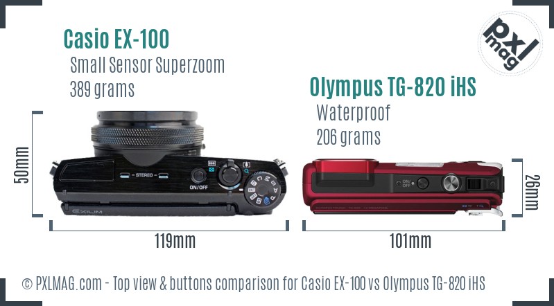 Casio EX-100 vs Olympus TG-820 iHS top view buttons comparison