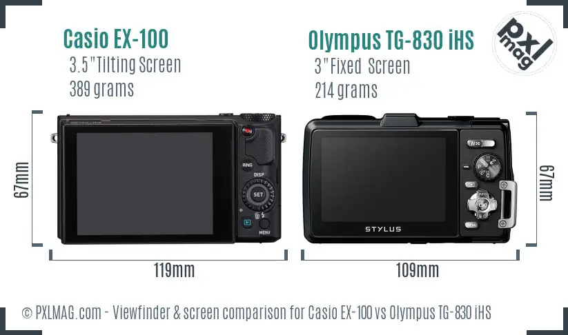 Casio EX-100 vs Olympus TG-830 iHS Screen and Viewfinder comparison