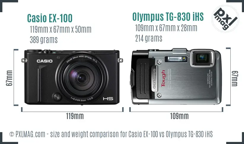 Casio EX-100 vs Olympus TG-830 iHS size comparison