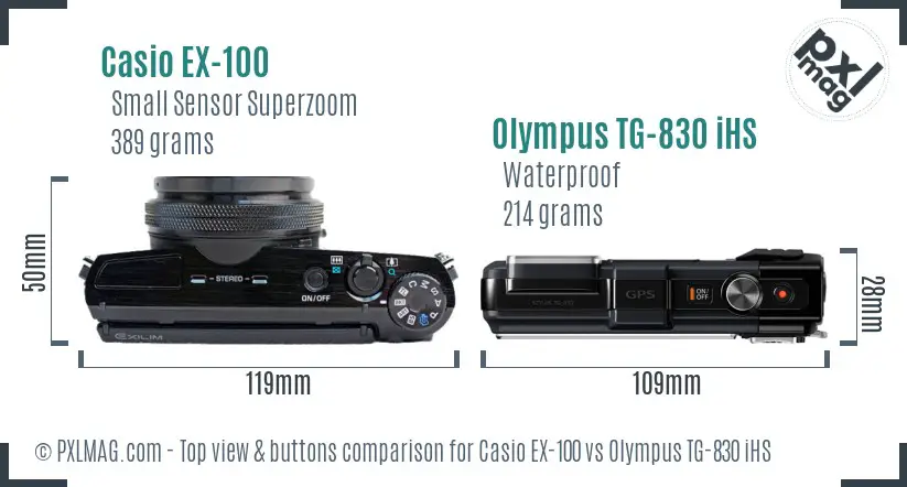 Casio EX-100 vs Olympus TG-830 iHS top view buttons comparison