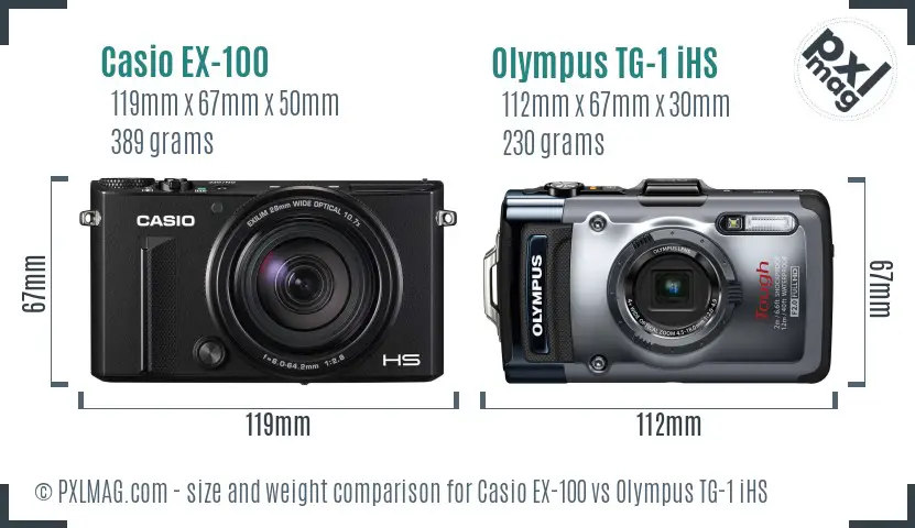 Casio EX-100 vs Olympus TG-1 iHS size comparison