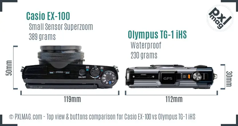 Casio EX-100 vs Olympus TG-1 iHS top view buttons comparison