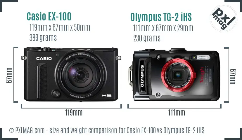 Casio EX-100 vs Olympus TG-2 iHS size comparison