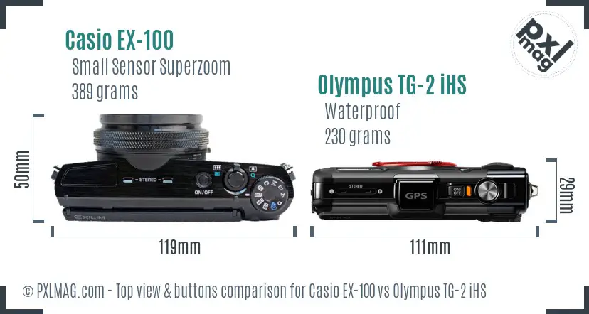 Casio EX-100 vs Olympus TG-2 iHS top view buttons comparison