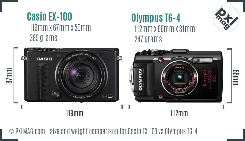 Casio EX-100 vs Olympus TG-4 size comparison