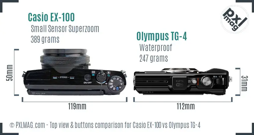 Casio EX-100 vs Olympus TG-4 top view buttons comparison