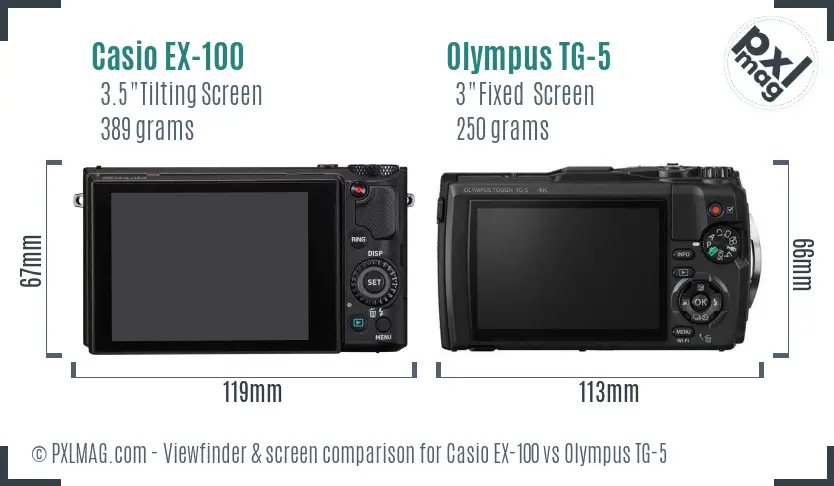 Casio EX-100 vs Olympus TG-5 Screen and Viewfinder comparison