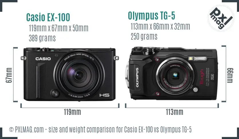 Casio EX-100 vs Olympus TG-5 size comparison Casio EX-100 vs Olympus TG-5 size comparison