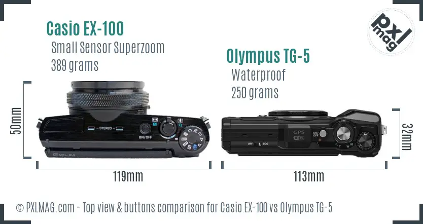 Casio EX-100 vs Olympus TG-5 top view buttons comparison