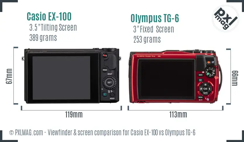 Casio EX-100 vs Olympus TG-6 Screen and Viewfinder comparison