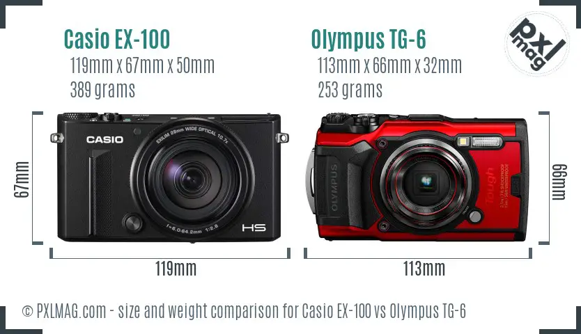 Casio EX-100 vs Olympus TG-6 size comparison