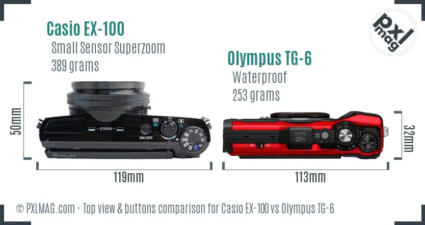 Casio EX-100 vs Olympus TG-6 top view buttons comparison