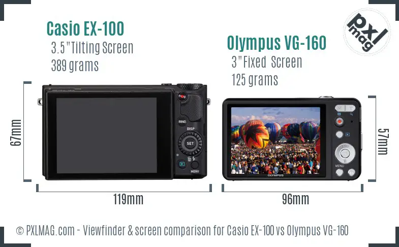 Casio EX-100 vs Olympus VG-160 Screen and Viewfinder comparison