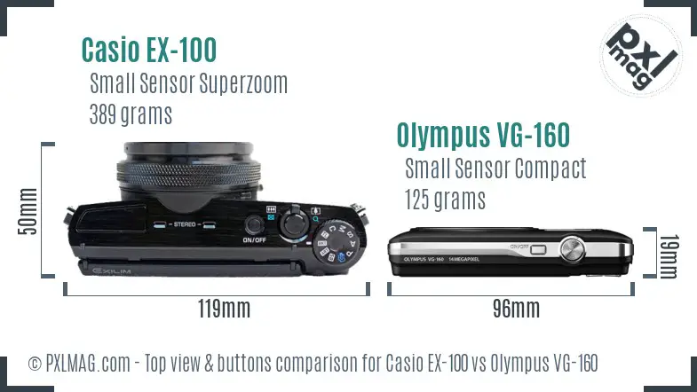 Casio EX-100 vs Olympus VG-160 top view buttons comparison