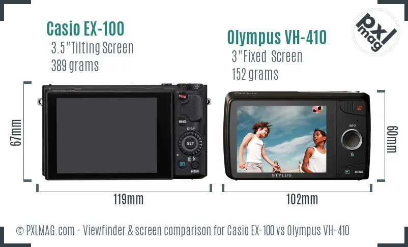 Casio EX-100 vs Olympus VH-410 Screen and Viewfinder comparison