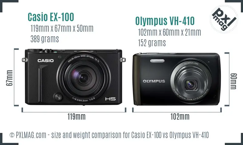 Casio EX-100 vs Olympus VH-410 size comparison
