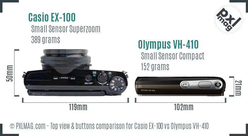 Casio EX-100 vs Olympus VH-410 top view buttons comparison