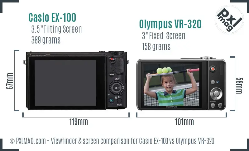 Casio EX-100 vs Olympus VR-320 Screen and Viewfinder comparison