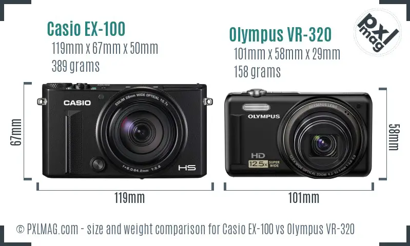 Casio EX-100 vs Olympus VR-320 size comparison