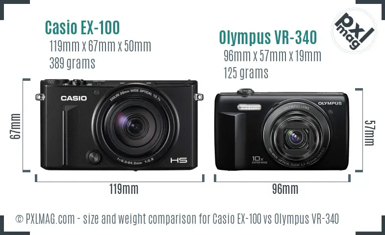 Casio EX-100 vs Olympus VR-340 size comparison