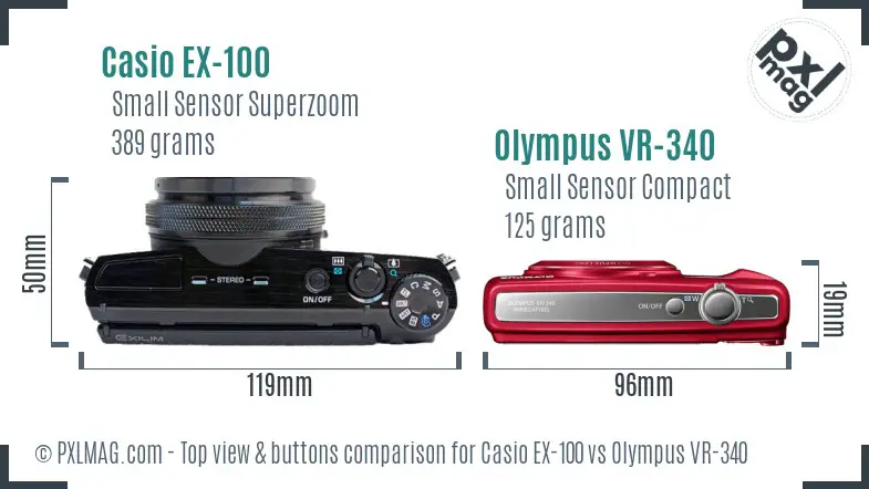 Casio EX-100 vs Olympus VR-340 top view buttons comparison