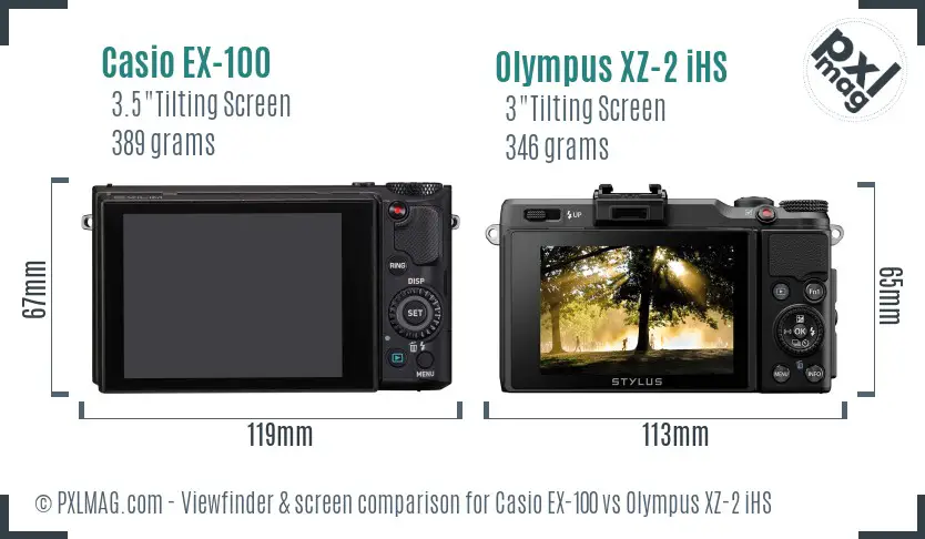 Casio EX-100 vs Olympus XZ-2 iHS Screen and Viewfinder comparison