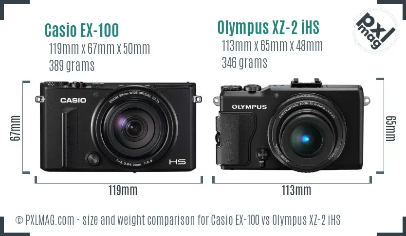 Casio EX-100 vs Olympus XZ-2 iHS size comparison