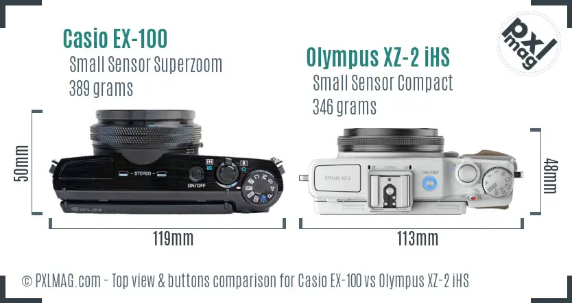 Casio EX-100 vs Olympus XZ-2 iHS top view buttons comparison