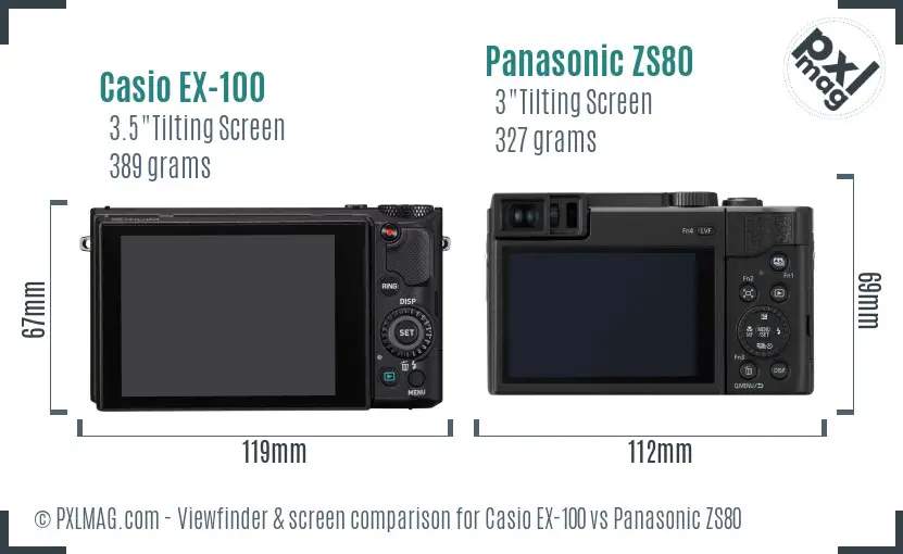 Casio EX-100 vs Panasonic ZS80 Screen and Viewfinder comparison
