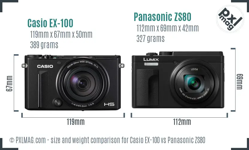 Casio EX-100 vs Panasonic ZS80 size comparison