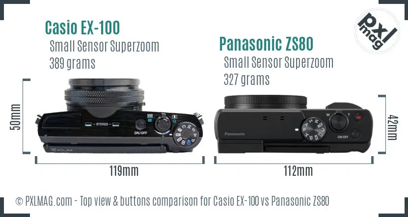 Casio EX-100 vs Panasonic ZS80 top view buttons comparison