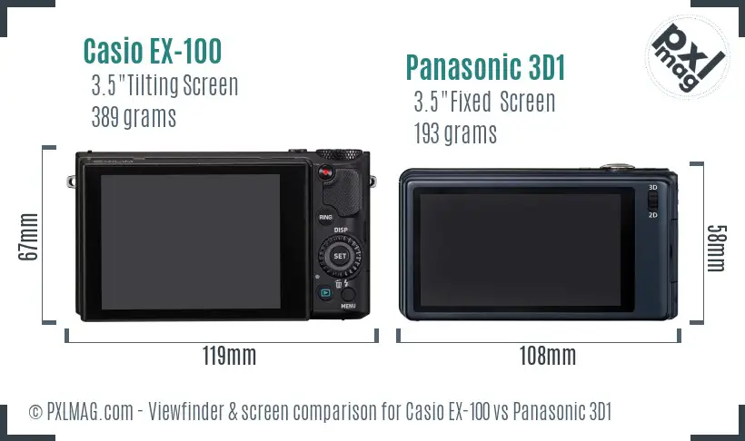 Casio EX-100 vs Panasonic 3D1 Screen and Viewfinder comparison