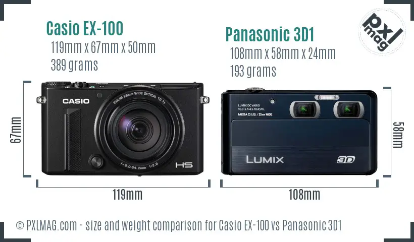 Casio EX-100 vs Panasonic 3D1 size comparison