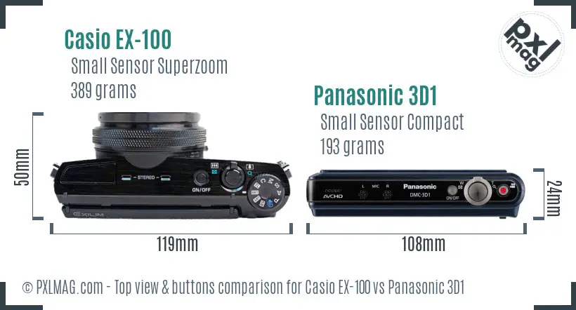 Casio EX-100 vs Panasonic 3D1 top view buttons comparison