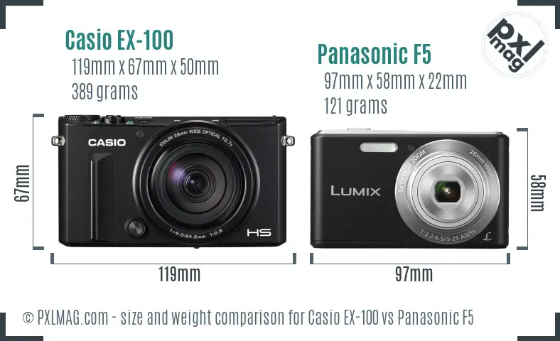 Casio EX-100 vs Panasonic F5 size comparison