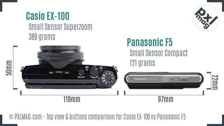 Casio EX-100 vs Panasonic F5 top view buttons comparison