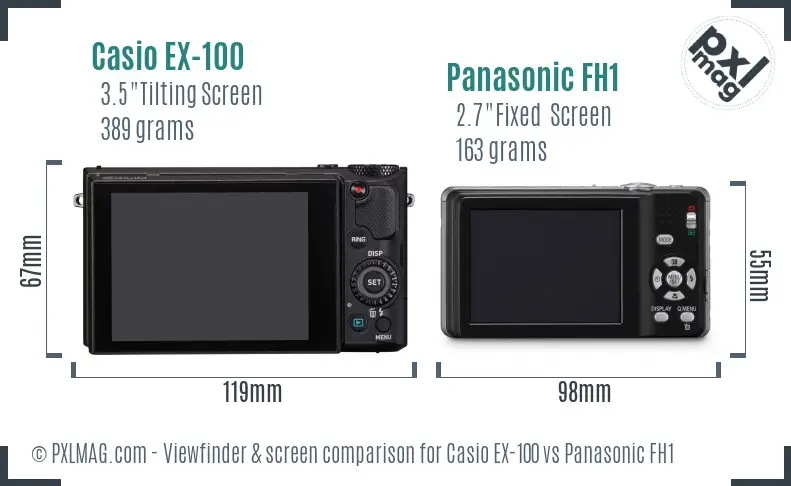 Casio EX-100 vs Panasonic FH1 Screen and Viewfinder comparison