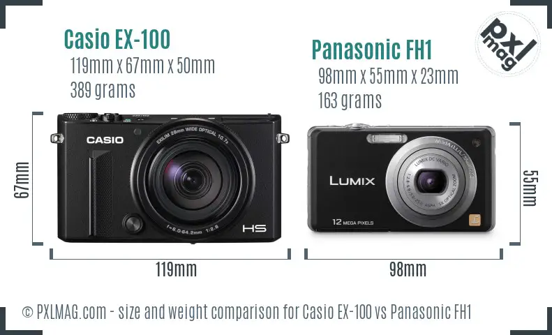 Casio EX-100 vs Panasonic FH1 size comparison