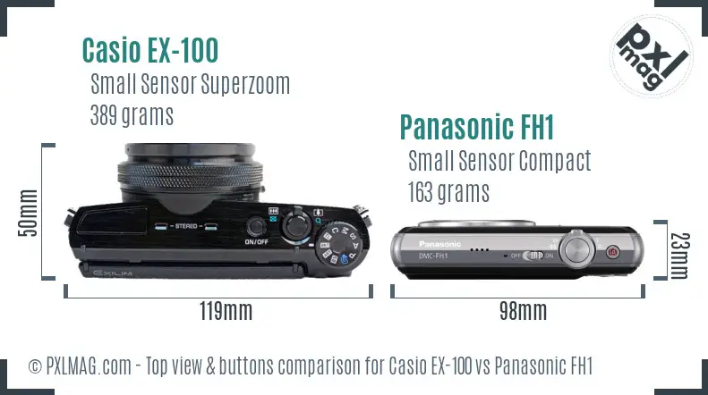 Casio EX-100 vs Panasonic FH1 top view buttons comparison