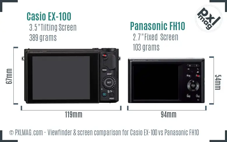 Casio EX-100 vs Panasonic FH10 Screen and Viewfinder comparison
