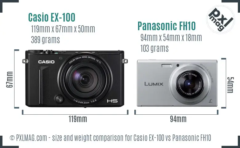 Casio EX-100 vs Panasonic FH10 size comparison