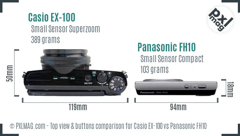 Casio EX-100 vs Panasonic FH10 top view buttons comparison