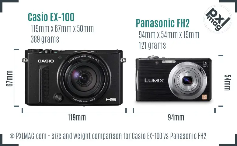 Casio EX-100 vs Panasonic FH2 size comparison Casio EX-100 vs Panasonic FH2 size comparison