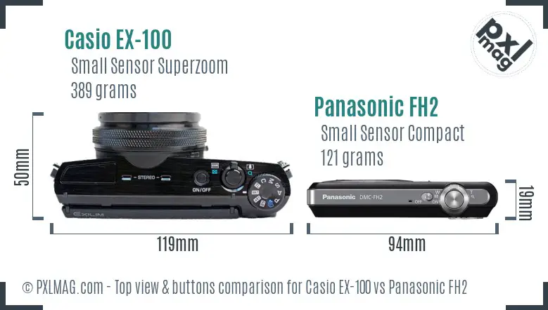 Casio EX-100 vs Panasonic FH2 top view buttons comparison Casio EX-100 vs Panasonic FH2 top view buttons comparison