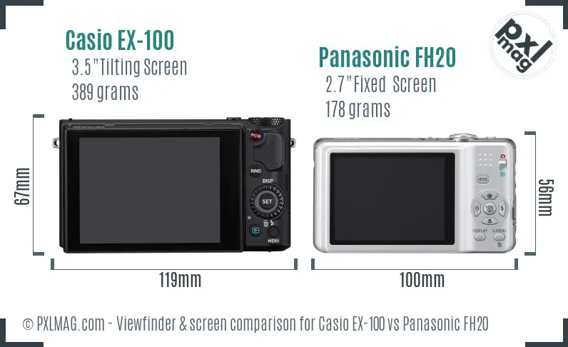 Casio EX-100 vs Panasonic FH20 Screen and Viewfinder comparison Casio EX-100 vs Panasonic FH20 Screen and Viewfinder comparison