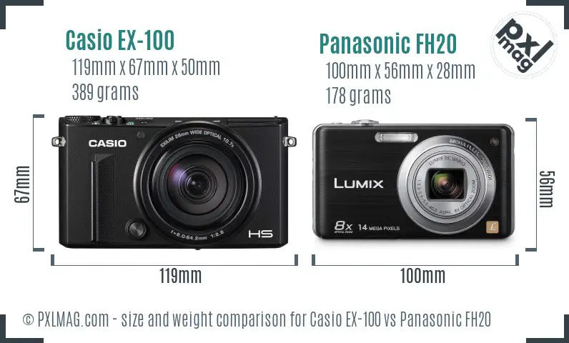 Casio EX-100 vs Panasonic FH20 size comparison Casio EX-100 vs Panasonic FH20 size comparison
