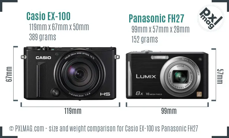 Casio EX-100 vs Panasonic FH27 size comparison