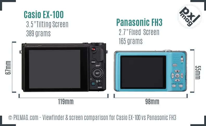 Casio EX-100 vs Panasonic FH3 Screen and Viewfinder comparison