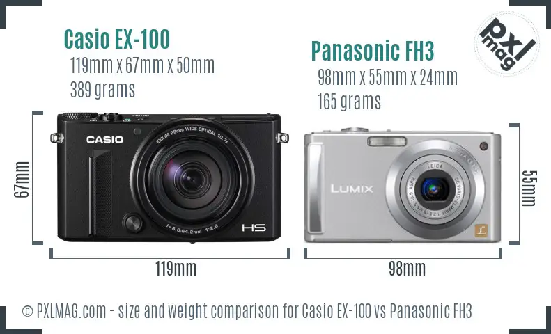 Casio EX-100 vs Panasonic FH3 size comparison